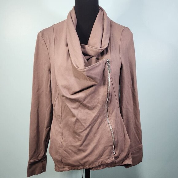 Cowl Neck Asymmetrical Zip Up Brown WHBM Jacket Size 10 - Picture 1 of 6